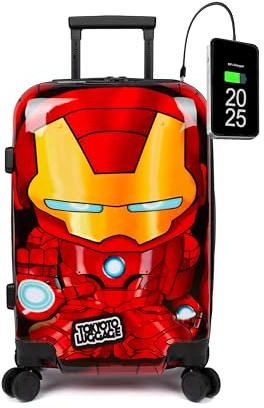 Kinderkoffer Handgepäck 55x35x20 USB Iron Boy Superhelden Avengers Cartoons | Für Fans von Superhelden, Avengers und Cartoons; Kinderkoffer mit USB-Anschluss, 4 Doppelrollen und robustem Polycarbonat