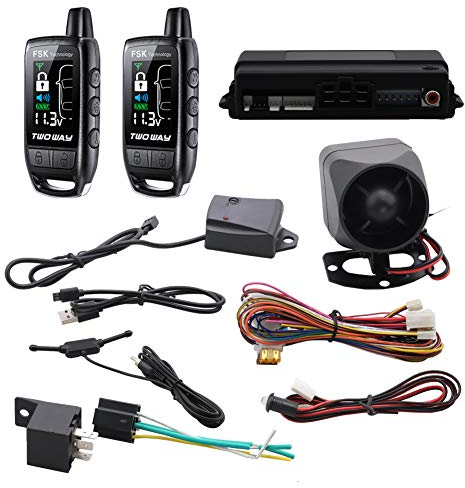 EASYGUARD EC206-B 2 Way car Alarm System with Rechargeable LCD Pager Vibration Alarm Warning Remote Trunk Release keyless Entry 868Mhz DC12V