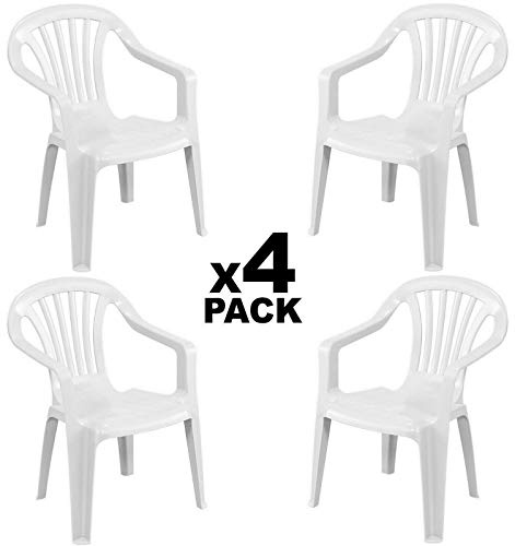 4X Sillas plasticas para Terraza Jardín Patio Playa Camping Blancas apilables