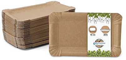 GREENBOX Take Away braune Pappteller 10 x 16 cm I Pappteller aus Duplex-Karton I Einwegteller fettbeständig I recycelbar und biologisch abbaubar I 250 Stück