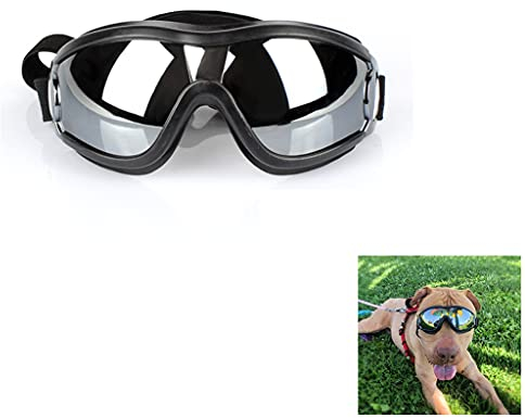 PAPIEEED Wasserdichte Haustier-Sonnenbrille, UV-beständige Hundebrille, schneefeste Brille, winddicht, Schutz mit verstellbarem Riemen für mittelgroße und große Hunde