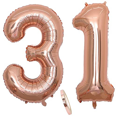 Globos numeros 31 años, Number globo número 31 oro rosa para niña Mujeres Chica, 40 Figuras Decor globo de lámina de helio inflable, gigante grande decoración fiesta de cumpleaños boda (xxxl 100cm)