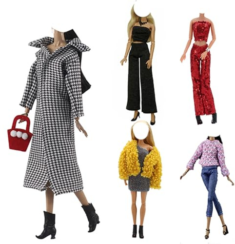 Lance Home Puppenkleidung, 5 Sets, modische Outfits, Herbstkleider, Frühlingskleidung, Pullover, Hose, Socken, Tasche für 29 cm Puppen, Accessoires, Babygeschenke (B) (B)