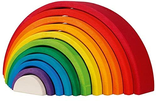 goki 58478 - Bausteine Regenbogen aus Ahornholz - goki Evolution - 11 Teile - Bunte Farben auf Wasserbasis - Montessori-Spielzeug - Made in EU