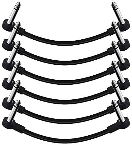SONICAKE Patchkabel Gitarre Pedal 15CM Rechtwinklig 6.35mm | Instrumentenkabel geräuschlos Klinkenpatchkabel für Effektpedale Schwarz 6 Stück