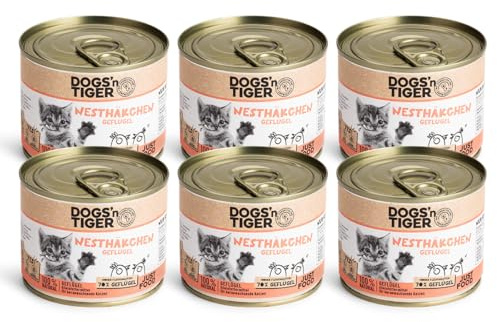 Dogs'n Tiger Nesthäkchen Nassfutter Katze Kitten, Geflügel, 6X 200g | Katzenfutter nass, Junior, hoher Fleischanteil, getreidefrei, ohne Zuckerzusatz, ohne Konservierungsstoffe