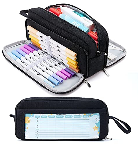 KALIDI Federmäppchen mit 3 Fächer Große Kapazität Mäppchen Federtasche Stiftetasche Pencil Case Bleistifttasche für Schule & Büro (schwarz)
