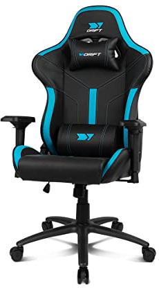 DRIFT GAMING DR350 – Silla Gaming Ergonómica Profesional con Reposabrazos 4D, Cojines Lumbar y Cervical, Inclinable 135º, Ruedas Silenciosas – Negra/Azul