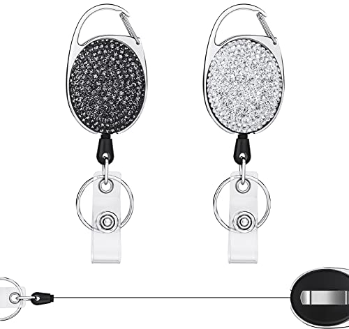 Vicloon Einziehbarer Schlüsselanhänger,2 Stücke Schlüsselband Ausziehbar mit Bling Strass, Retractable Schlüsselrolle mit Schlüsselring,Gürtelclip, für Lehrer Arzt Krankenschwester