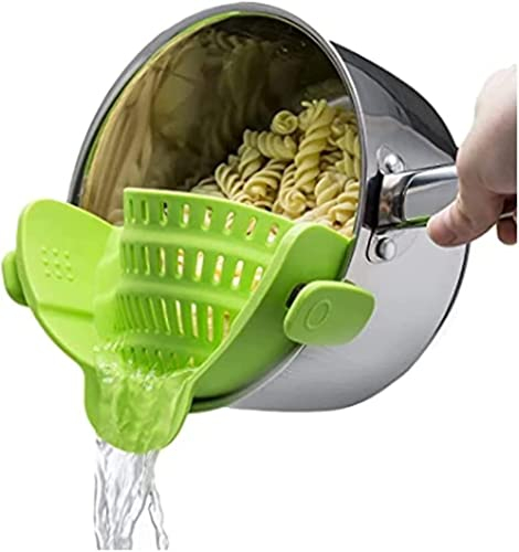 Scolapasta Pieghevole con Clip, Colapasta da Pentola, Filtro pentola, Scolino Cucina, Scolino Alimenti, Resistente al Calore, in silicone (Verde)