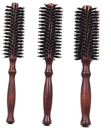 KAYLRE 3 PCS Haarbürsten aus natürlichen Wildschweinborsten, Rundbürsten (Durchmesser: 5cm 4.7cm 4cm) für langes und kurzes Haar