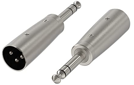 GEEKRIA for Creators Mikrofonkabeladapter, XLR-Stecker auf 6,35 mm TRS-Stecker, kompatibel mit Shure SM57, SM7B, MV7, PGA48, Behringer xm8500 Mikrofonkabelstecker, Silber, 2 Stück