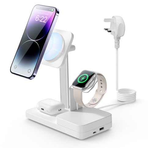 ESR 65W 5-in-1 GaN Charging Station, Designed for MagSafe Charger Stand, Magnetic Wireless Charger for iPhone 17/16/15/14/13/12, AirPods Pro 4/3/2, and USB A/C Devices, White