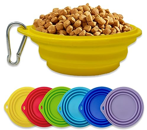 Silikon Hundenapf inkl. Karabinerhaken ideal für unterwegs 250ml für Hunde und Katzen Futternapf Trinknapf Wassernapf Reisenapf (Gelb)