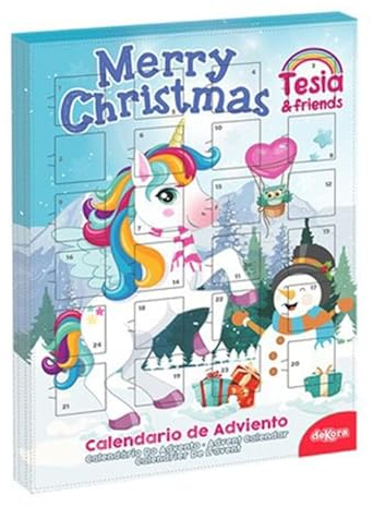 dekora - Calendario Adviento Chocolate | Calendario de Adviento Infantil Unicornio TESIA En La Nieve - 50 g