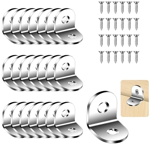 Flintronic Staffe Angolari, 22 Pezzi 20 x 20 mm Squadrette Angolari, Acciaio Inox Staffe Angolari per a L, con 44 Pezzi di viti, Connettore per Riparare Mobili, Scaffali, Sedie in Legno, Tavoli