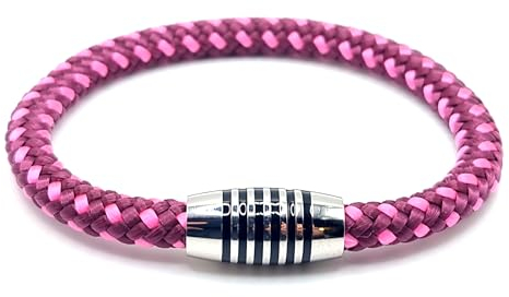 Armband Aubergine/Neon Rosa aus farbintensiven Paracord-Segeltau mit schwarz emailliertem Edelstahlmagnetverschluss (22.00)