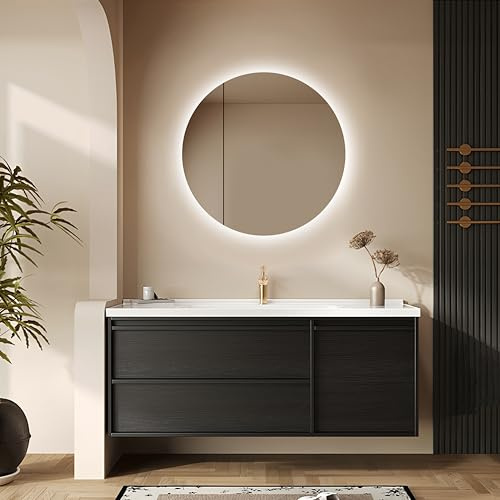 Talos Picasso Style Spiegelschrank schwarz Ø 60cm - mit hochwertigem Aluminiumkorpus - Modernes Badezimmermöbel mit austauschbarer LED Beleuchtung - Badspiegel mit praktischem