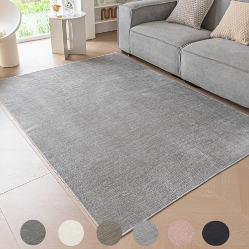 Ceneco Low Pile Rug,Grey Rug Living Room,Washable Short Pile Rugs for Bedroom,Non Slip Rugs,Thin Carpet for Kids Room,Office, Dining, Lounge Area Carpet (Grey, 60×120cm)