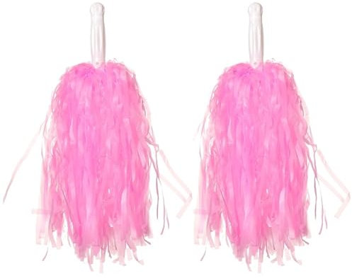 XIUsheUA Pompoms Cheerleading 1 Paar Kunststoff Cheerleader Pompons Mädchen Cheer Tanken Requisiten Cheerleading Pompons Griff/Doppel Loch Spiel Jubeln Ball(Handle pink)