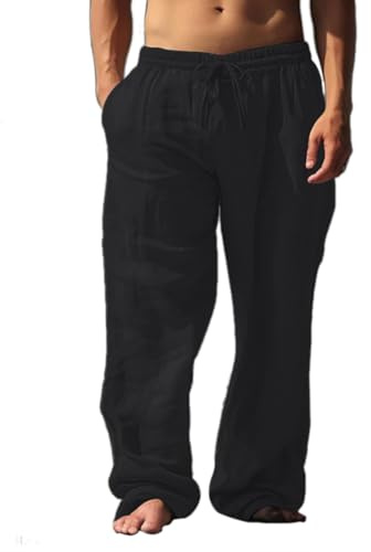 palglg Uomo O Donna Casuale 100% Cotone Pantaloni per Lo Yoga Pantaloni Spiaggia Indossare Nero x-Large