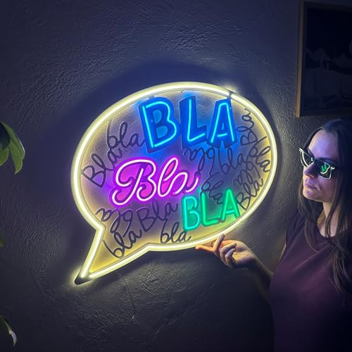 Bla Bla Neon Metall Wandschild - Text Bubble Neon, Led Neon Schild, Neonschild Geschenke, Neonlichter, Pub Neon Schild, Neon Bar Schild, Streamer Neonschild (mit Fernbedienung)