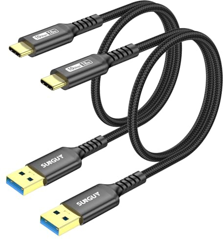 SUNGUY Cavo USB C, USB Type C Cavo 10 Gbps Cavo di Ricarica Compatibile con iPhone 17/16/15 Pro Max, Galaxy S24 S23 S22, Android Auto - Nero, 0.5m, 2confezione