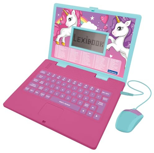 LEXIBOOK, Unicornio, computadora educativa bilingüe inglés/italiano, juguete para niños con 124 idiomas, escritura, matemáticas, lógica, actividades musicales y juegos, rosa, JC598UNIi5