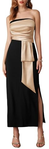 GRACE KARIN Abito da sera lungo da donna con spacco, abito da cocktail elegante, abito da ballo, in satin, senza spalline, sexy, abito da festa, abito da cocktail, abito bodycon, abito maxi, 50