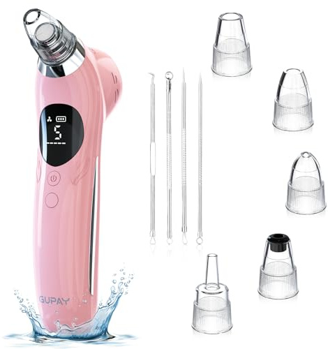 GUPAY Mitesserentferner Porenreiniger Porensauger, Mitesser Entferner Sauger mit 5 Saugstufen und 5 Köpfe Blackhead Remover Vakuumsauger Pickelsauger für Akne Whitehead Gesichtsreinigung (Rosa)