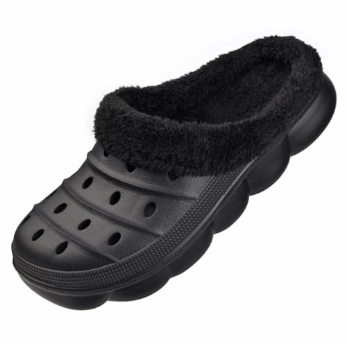 Harssidanzar sabots fourrés hommes et femmes, unisexe hiver polaire respirant marche jardin chaussures chaudes antidérapantes pantoufles chaussures HU203EU,Noir,Taille 38