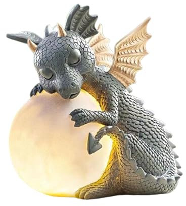 Fukamou Drachen-Gartenstatue, Drachenfigur, Outdoor-Dekoration - Garten-Kunst-Drachen- | Gartendeko-Sammelfiguren, Drachenskulptur Aus Kunstharz, Drache Mit -Lampe, Hofkunst