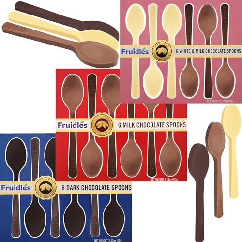 Fruidles Chocolate Spoons, Dark, Milk and White Hot Chocolate Stirring Edible Spoons, Gourmet Cocoa Edible Spoon Stirrers, Non-GMO, 2.12 Oz (6 Spoons per Box) (6-Pack Variety)