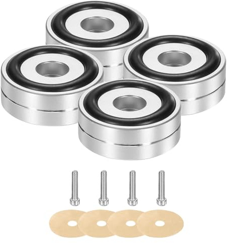 QUARKZMAN 4 stycken högtalare fötter vibrationsdämpare 40 mm x 15 mm aluminium stötdämpare isoleringsfötter med M4-skruvar för HiFi-skåp, förstärkare, subwoofer, skivspelare, silver