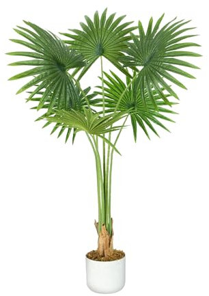 mcc direct Artificial Fan Palm Tree, 100cm Tall Large Decorative Artificial Plant with Plastic Planter and Artificial Moss for House Bedroom Office Garden Store Decoration