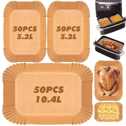 150 Stück Airfryer Backpapier, Backpapier für Heißluftfritteuse Kompatibel mit AF500EU AF500EUCP, COSORI Dual Blaze TwinFry XXL 10L, 100pcs für 5.2L, 50pcs Heißluftfritteuse Zubehör für 10.4L&10L