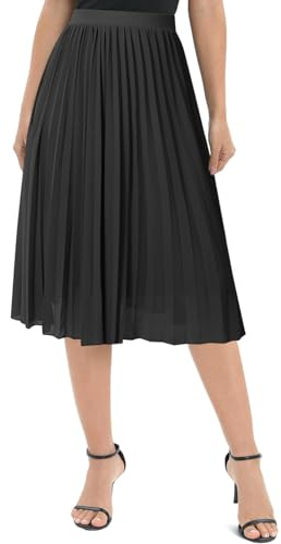 Genfien Femme Jupe Tour de Taille Elastique Casual en Chiffon A Ligne Plissé Midi Jupe avec Doublure