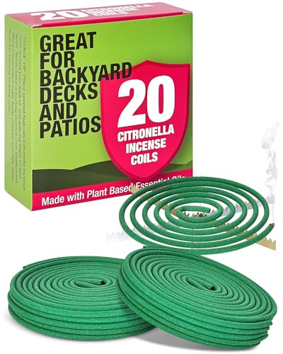 Citronella Räucherspirale – Jede Spule hält 8 Stunden – geeignet für Outdoor-Camping, Terrasse, Wandern usw. (2er-Pack enthält 20 Spulen und 2 Spulenständer)