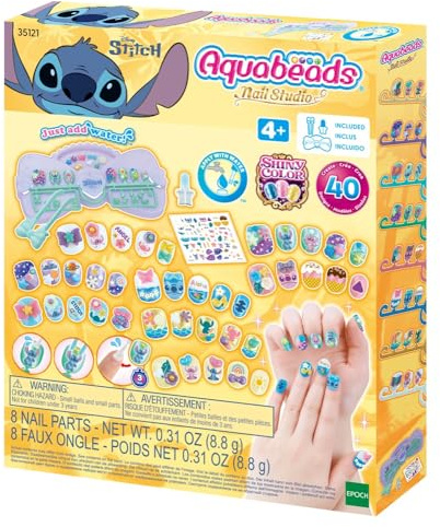 Aquabeads - 35121 Stitch Nagelstudio, Kreatives Nageldesign, Bastelset für Beautyfans, kindersicher, ohne Bügeln oder Kleben, für Kinder ab 4 Jahren