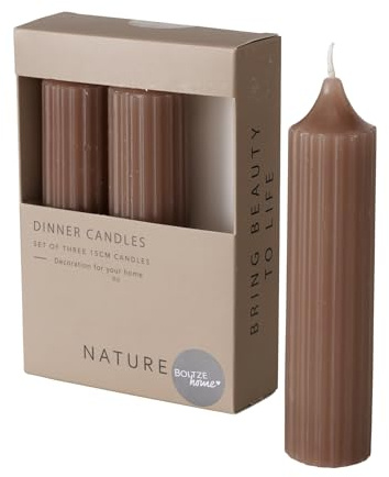 Boltze Candela a stelo Riffly (3 pezzi, tortora, 15 cm, in cera, design moderno, superficie scanalata, candela, candela, tortora, decorazione) 2053025