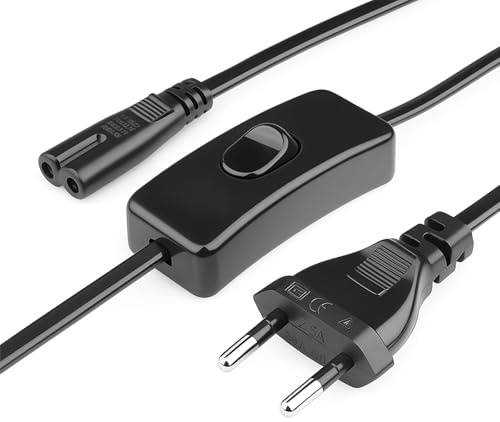 Leloco 1M Euro Netzkabel 2 Polig Stecker Typ C Eurostecker auf C7 Buchse Euro-Stromkabel C7 Kabel mit Stecker und Schalten Kleingerätekabel für PS5, PS4, PS3, Xbox usw Schwarz Steckerschalter