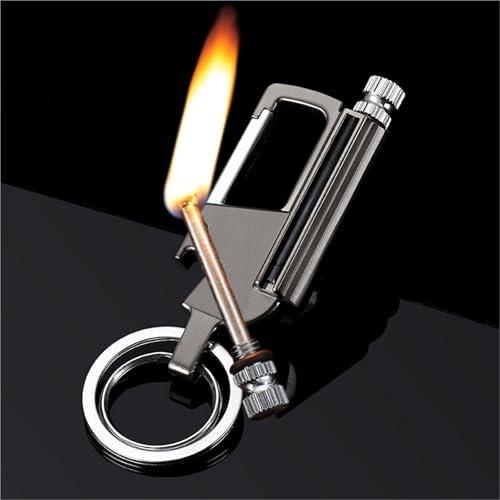 Allumettes permanentes illimitées, allumettes Porte-clés Multifonctions, Briquet à kérosène étanche et réutilisable, adapté aux Cadeaux de randonnée de Camping en Plein air(Black)