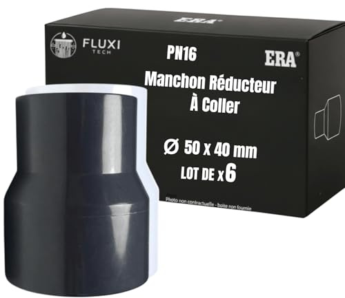 FLUXI-TECH - Manchon Réducteur à Coller 50mm | 40mm en PVC - PN16 - Pour Tuyaux - Lot 6