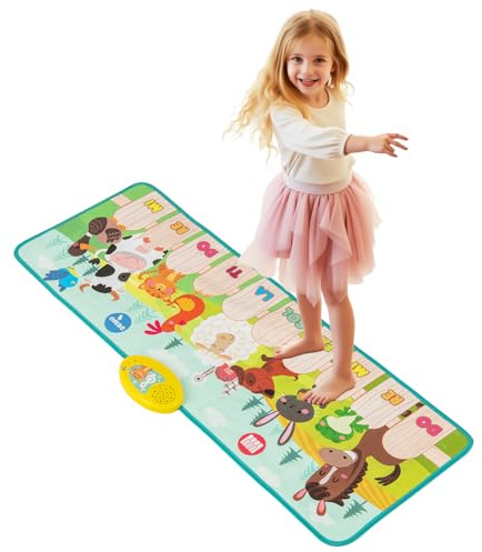 DREAMADE Musikmatte Kinder, Klaviermatte mit 10 Tasten & 10 Lieder, Musik Tanzmatte 95 x 36 cm, tragbare Kindertanzmatte, Spielmatte für Jungen & Mädchen ab 3 Jahren