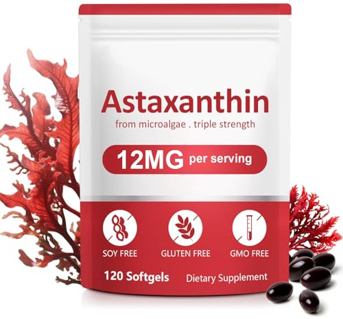 Astaxanthin Supplements,Premium Astaxanthin 12mg Supports Eyes, Joint, Internal Circulation & Skin Health - Natural Anti-Aging Formula, Non-GMO Non-Gluten