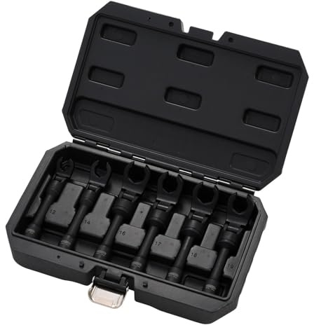 Draper Diesel Injection Wrench Set 6pc - 3/8 Sq Drive, 6-Point Flexible Flared Head Spanners - Chrome Vanadium Steel, Black Phosphate Finish - 12–19mm with Storage Case