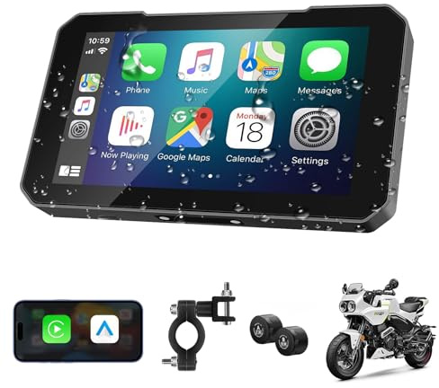 5 Pouces Portable GPS Moto Écran,CarPlay et Android Auto sans Fil pour Moto | Écran CarPlay Moto avec Android Auto et CarPlay sans Fil, Tactile écran étanche IP67 avec Bluetooth, TPMS, Commande vocale