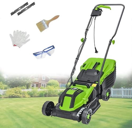 Elektrisk GräSklippare, GräSklippningsmaskin, VertikalskäRare Med UppsamlingslåDa, 5-Stegs Djupjustering, Snabbvikning, FöR TräDgåRden 2100W/32CM-Cord55M