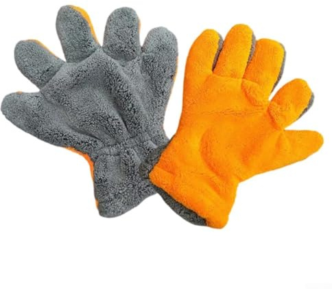 Par de guantes de lavado de coche de fibra superfina y forro polar coral, adecuados para limpieza y secado a fondo de piezas de coche con ajuste elástico