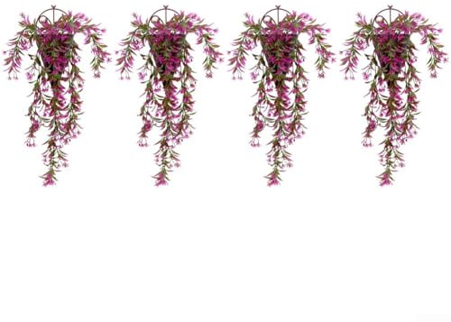 Juego de 4 vides de hiedra artificial resistentes a los rayos UV para decoración del hogar, jardín y eventos, hechas de material plástico (rojo rosa)